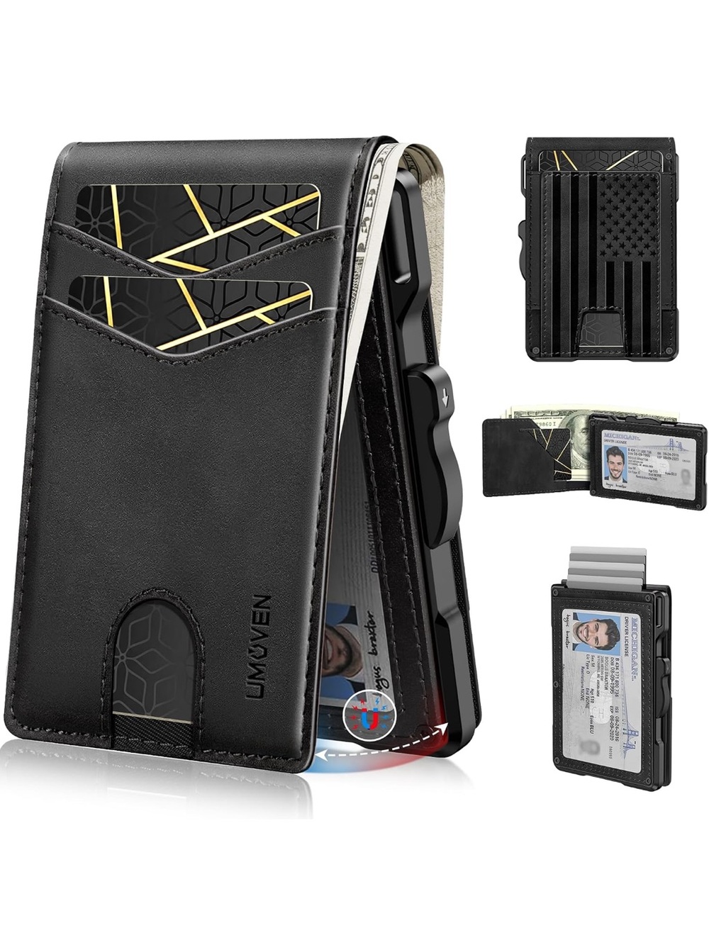 Wallet for men minimalist RFID-blocking slim leather card holder cash slot